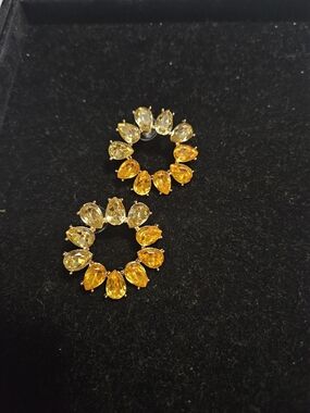 Gold-Tone Rhinestone Floral Hoop Earrings